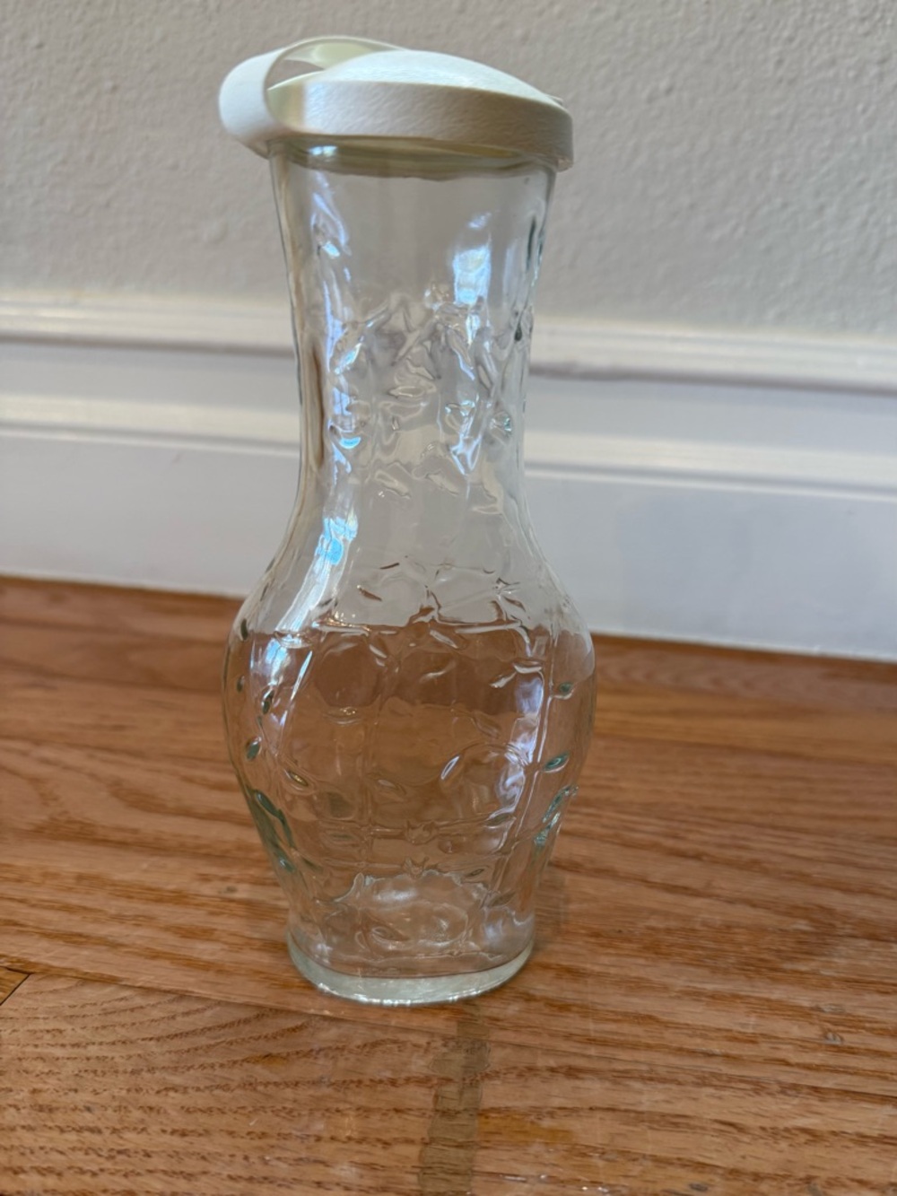 Vintage GOOD SEASONS Vine Design salad Dressing GLASS Cruet Bottle White LID